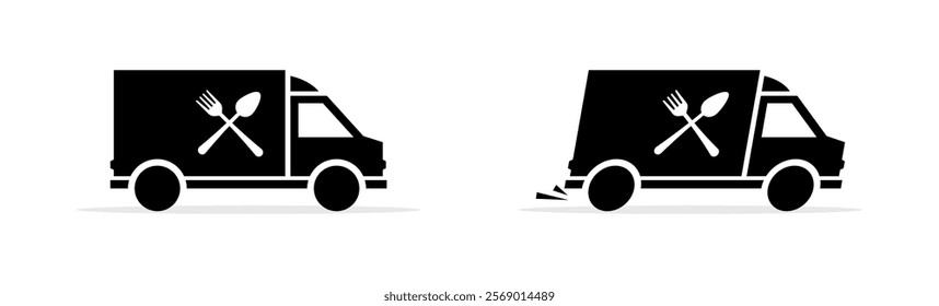 Food delivery truck icons. Silhouette style. Vector icons.