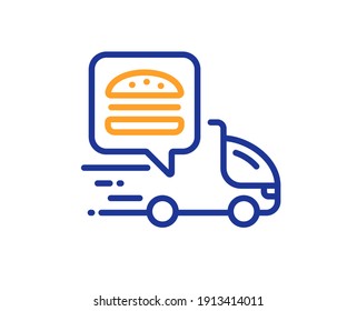 Food delivery truck line icon. Contactless meal order sign. Grocery delivery symbol. Quality design element. Line style food delivery icon. Editable stroke. Vector