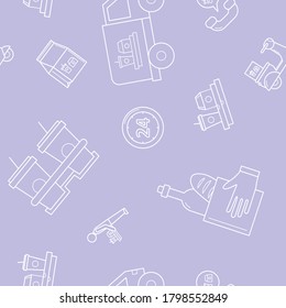 Food delivery - Vector background (seamless pattern) of courier, truck, pizza, transportation, cart, scooter and other for graphic design