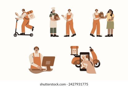Ilustración vectorial de entrega de alimentos en estilo plano