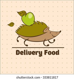 Food delivery. Vector logo with a crew, carrying on his back a green Apple.