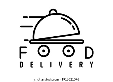 food delivery vector logo icon with lettering isolated on white background. Food delivery illustration for brand business logotype