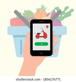 food delivery of vegetables through the application on the phone
