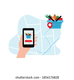 entrega de alimentos de verduras a través de la aplicación por teléfono