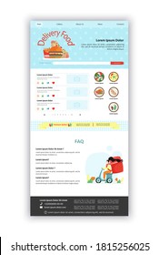 Webseitendesign-Vorlage für Lebensmittellieferungen, Online-Lebensmittelodering-Konzept. Flaches design, Vektorgrafik für die Website-Entwicklung