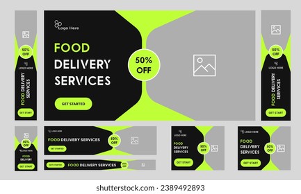 Food delivery web set banner design, food items offer banner, fully editable vector eps 10 file format