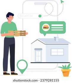 Food Deliverying Courier with Smartphone