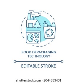 Food depackaging innovation concept icon. Reduction in amount of unrecyclable garbage, trash abstract idea thin line illustration. Vector isolated outline color drawing. Editable stroke