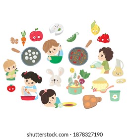 Food design elements, funny children, little cook
