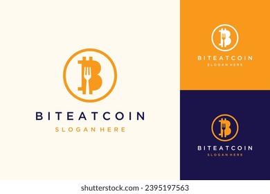 logotipo de diseño alimentario, letra de bitcoin B en monograma o iniciales con una horquilla y círculo