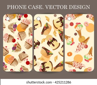 Food design phone case caver. Decorative hand drawn dessert backgrounds for your gadget