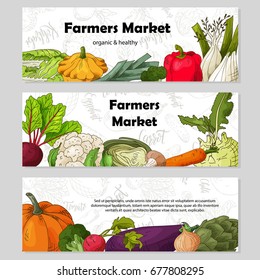 Food design with vegetable. Organic fresh product for card or poster design for cafe, market. Colorful vector illustration