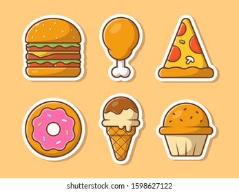 Food And Dessert Elements Vector Icon Illustration. Food Stickers Collection. Food Icon Concept White Isolated. Flat Cartoon Style Suitable for Web Landing Page, Banner, Sticker, Background