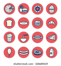 food dessert flat thin line icons set vector