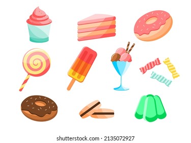 food dessert and ice cream illustration vector set. full colored icons dessert candy and ice cream 