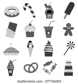 Food dessert icons set. Cupcake. Cake. Drink. Vector illustration