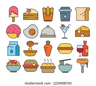 food and dessert icons set illustration