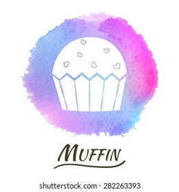 Food Dessert Muffin Vector Watercolor Concept. Isolated Vector Watercolor Hand Drawn Paint Design Element. Colorful background for business design. Advertisement and presentation background.