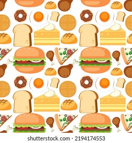 Food and dessert seamless pattern illustration