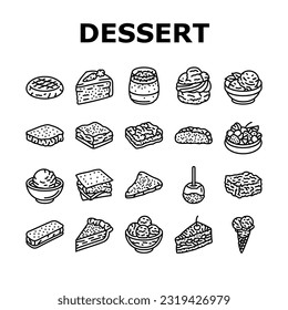 food dessert snack menu icons set vector. sweet drink, meal eat, donut cream, cupcake tasty, cake cafe, restaurant delicious food dessert snack menu black contour illustrations