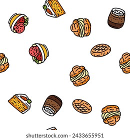 food dessert snack menu vector seamless pattern thin line illustration