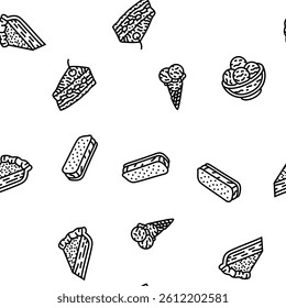 food dessert snack menu vector seamless pattern thin line illustration