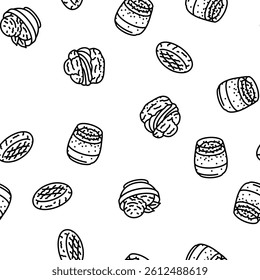 food dessert snack menu vector seamless pattern thin line illustration