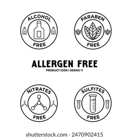 Dieta de alimentos y GMO libre etiqueta icono conjunto de diseño de la Ilustración vectorial - ingredientes libres de alérgenos logotipos orgánicos y etiquetas de insignias