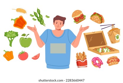 Food diet healthy body choice nutrition choose concept. Vector graphic design illustration