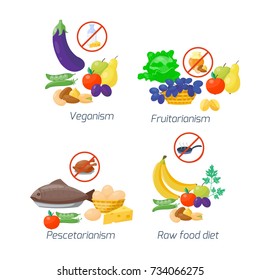 Food diet types vector illustration healthy nutrition concept fruits and vegetables kitchen menu cooking ingredient organic lifestyle.