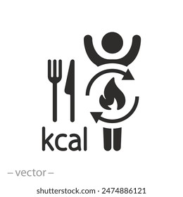 food and digestion, body human with metabolic circulation icon, energetic proces, flat symbol on white background - vector illustration