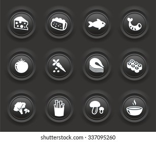 Food and Dinners on Black Bevel Round Buttons