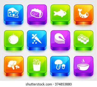 Food and Dinners on Color Square Buttons