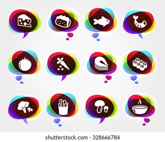 Food and Dinners on Colorful Speech Bubbles