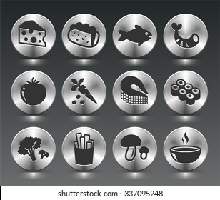 Food and Dinners on Silver Round Buttons