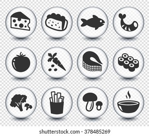 Food and Dinners on Transparent Round Buttons