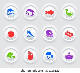 Food and Dinners on White Bevel Round Buttons