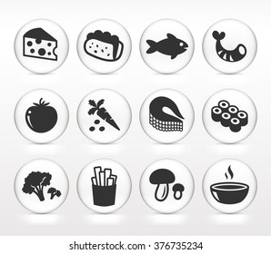 Food and Dinners on White Round Buttons