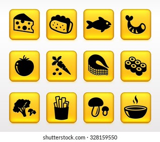 Food and Dinners on Yellow Square Buttons