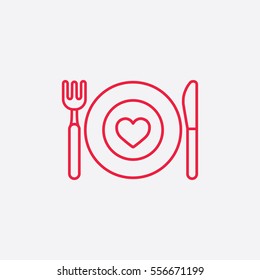 Food Dinning Kitchen Menu Restaurant Line Icon Red On White Background