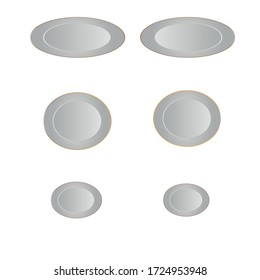 Food dish 6 of set Vector, gold cycle, on gray background with under shadow.