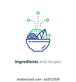 Food Dish Recipe, Nutrition Concept, Salad Ingredients, Vector Mono Line Icon