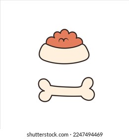 Food for dog. Feed and bone doodle. Simple cartoon style doggy symbolic. Isolated hand drawn vector illustration for logotype, print, puppy, kids