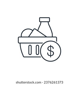 Food and dollar.  Vector linear icon isolated on white background.