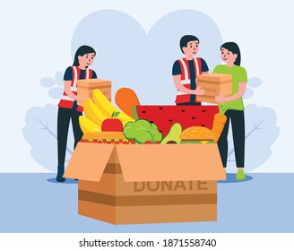 Donación de alimentos caja grande en diseño plano