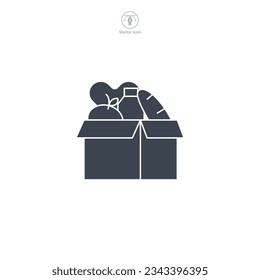 Food Donation. box of Food with Heart icon symbol vector illustration isolated on white background