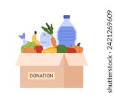 Food donation box, package full of products from grocery store vector illustration