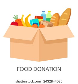 Food donation box for poor and homeless people in flat design on white background.