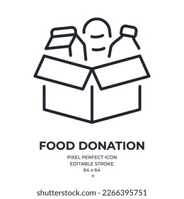 Food donation editable stroke outline icon isolated on white background flat vector illustration. Pixel perfect. 64 x 64.