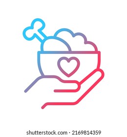 Food Donation Gradient Linear Vector Icon. Hunger Relief Organization. Food Rescue Program. Providing Assistance. Thin Line Color Symbol. Modern Style Pictogram. Vector Isolated Outline Drawing